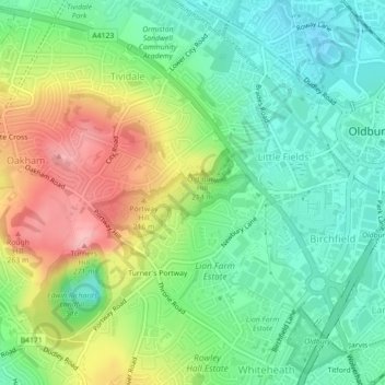 Carte topographique Rowley Hills, altitude, relief