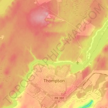 Carte topographique Thompson, altitude, relief