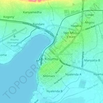 Carte topographique Kisumu, altitude, relief