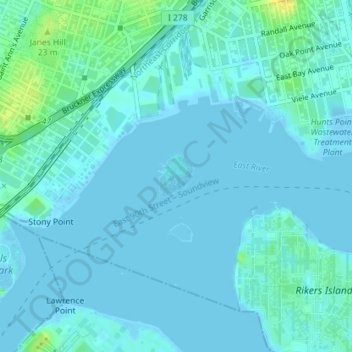 Carte topographique North Brother Island, altitude, relief