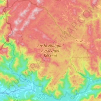 Carte topographique Anshi National Park/Tiger Reserve, altitude, relief