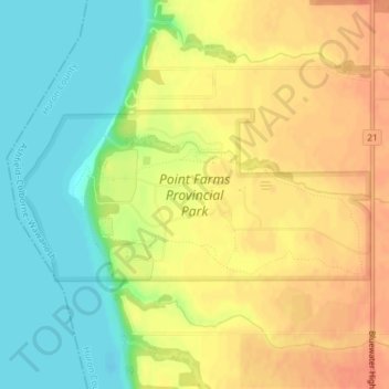 Carte topographique Point Farms Provincial Park, altitude, relief