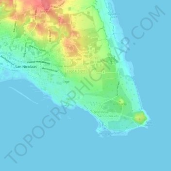 Carte topographique San Nicolas, altitude, relief