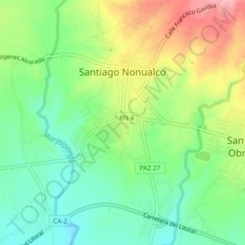 Carte topographique Santiago Nonualco, altitude, relief