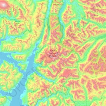 Carte topographique Parque Nacional Queulat, altitude, relief