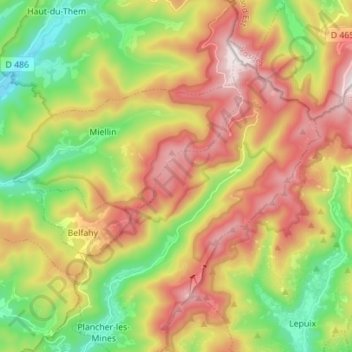 Carte topographique Réserve naturelle des Ballons Comtois, altitude, relief