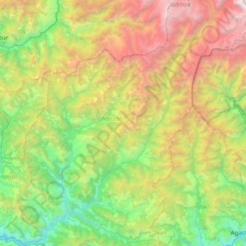 Carte topographique Bhilangna River, altitude, relief
