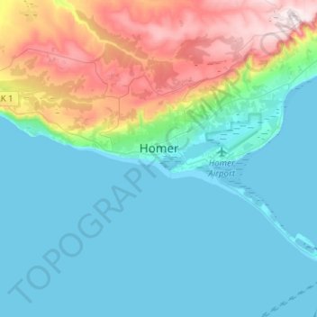 Carte topographique Homer, altitude, relief