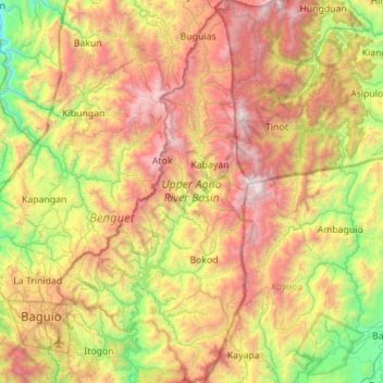 Carte topographique Upper Agno River Basin, altitude, relief