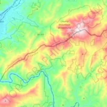 Carte topographique Unaka Mountains, altitude, relief