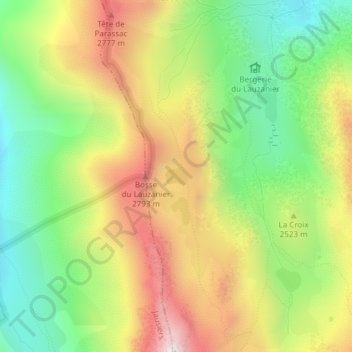 Carte topographique Lacs des Hommes, altitude, relief