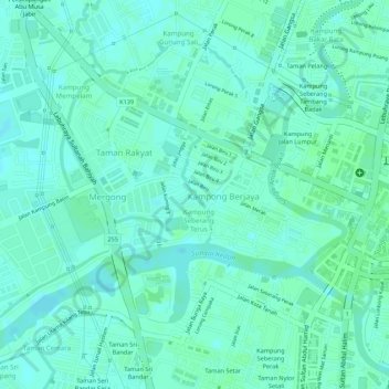 Carte topographique Sungai Terus, altitude, relief