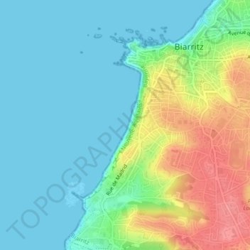 Carte topographique Plage de la Côte des Basques, altitude, relief