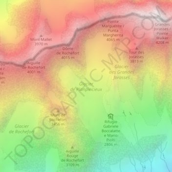 Carte topographique Glacier de Planpincieux, altitude, relief