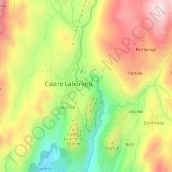 Carte topographique Cascata Castro Laboreiro, altitude, relief