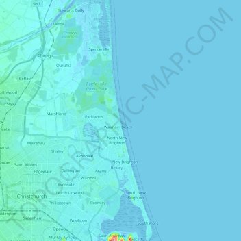 Carte topographique New Brighton Beach, altitude, relief