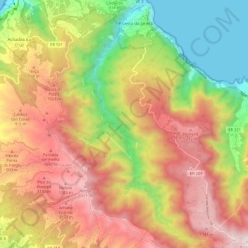 Carte topographique Ribeira da Janela, altitude, relief