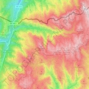 Carte topographique Área de Proteção Total do Parque Nacional da Peneda-Gerês, altitude, relief