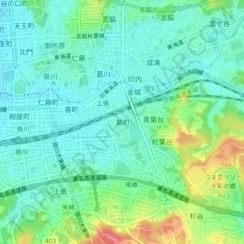 Carte topographique Aoi Park, altitude, relief