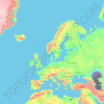 Carte topographique Europe, altitude, relief