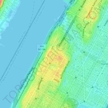 Carte Topographique Morningside Heights Altitude Relief