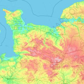Carte topographique Basse-Normandie, altitude, relief
