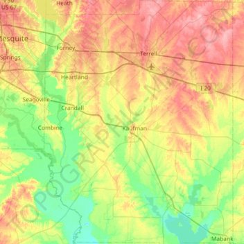 Carte Topographique Kaufman County Altitude Relief