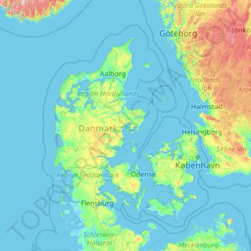 Carte topographique Danemark, altitude, relief