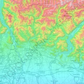  Carte  topographique  Bergame altitude relief