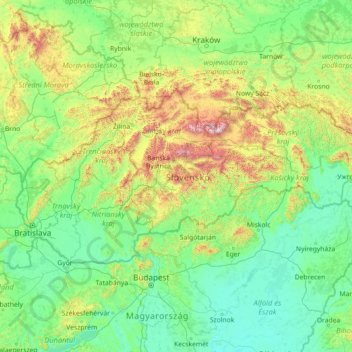 Carte topographique Slovaquie, altitude, relief