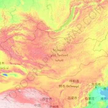 Carte topographique Mongolie, altitude, relief