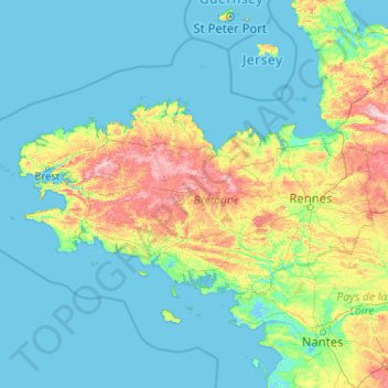 Carte topographique Bretagne, altitude, relief