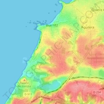 Carte topographique Biarritz, altitude, relief