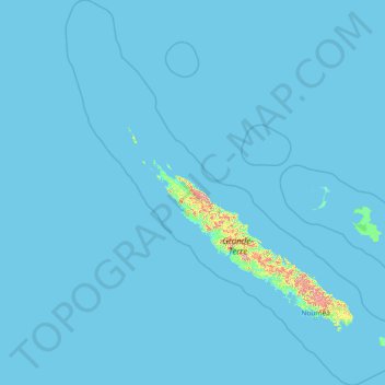 Carte topographique physique de la nouvelle-Calédonie